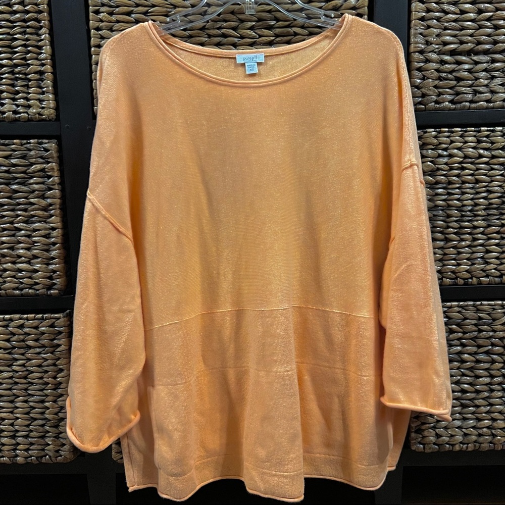 J. Jill PureJill Serbert Peach Orange Cashmere Blend Oversized Kimono Sweater